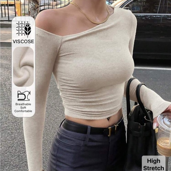 Shein Off-Shoulder Cream Long Sleeve Top - Picture 1 of 2